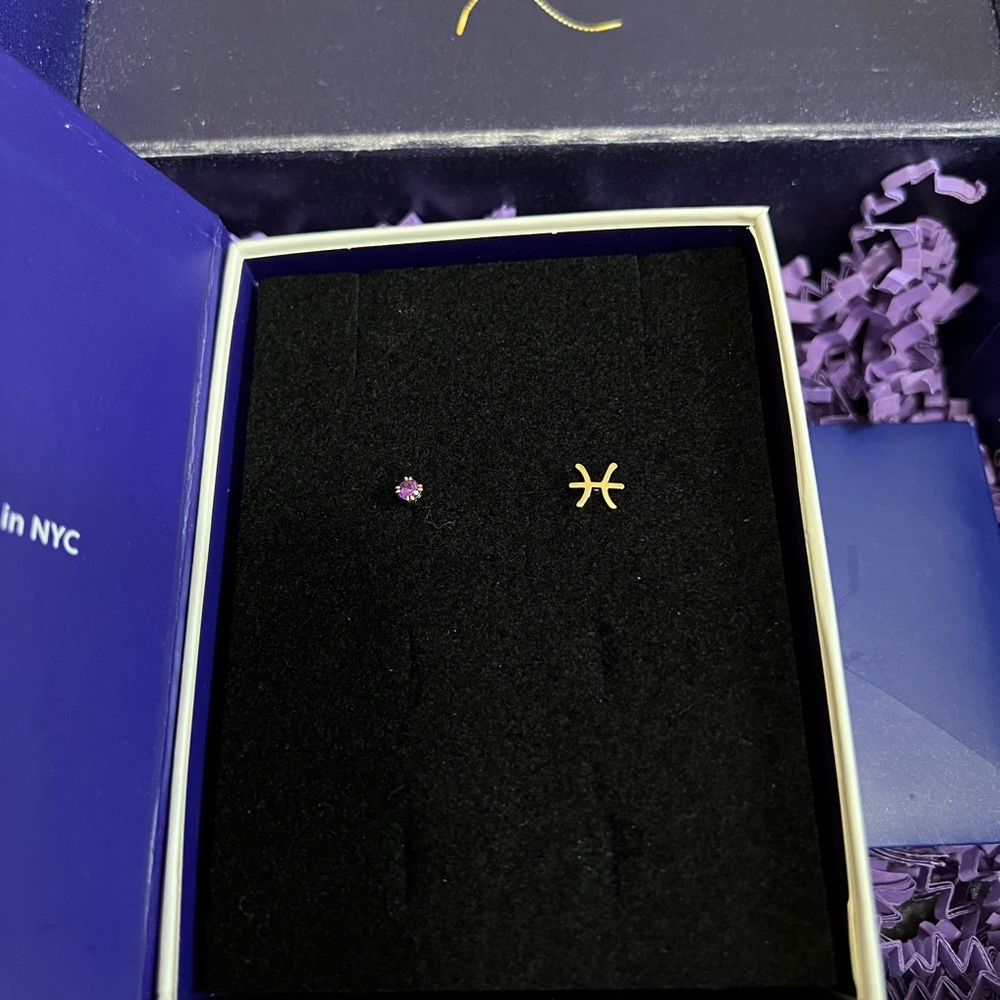 Automic Gold Flatback Stud Earrings (Amethyst, Pisces)